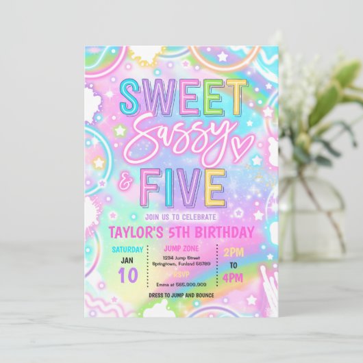 Sweet Sassy And Five Neon Rainbow 5th Birthday 招待状 (スタンド正面)