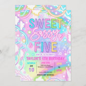 Sweet Sassy And Five Neon Rainbow 5th Birthday 招待状 (正面/裏面)