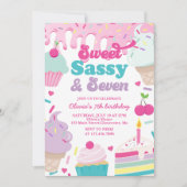 Sweet Sassy and Seven アイスクリームとケーキのバースデー 招待状 (正面)