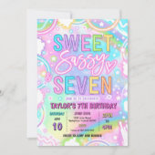 Sweet Sassy And Seven Neon Rainbow 7th Birthday 招待状 (正面)