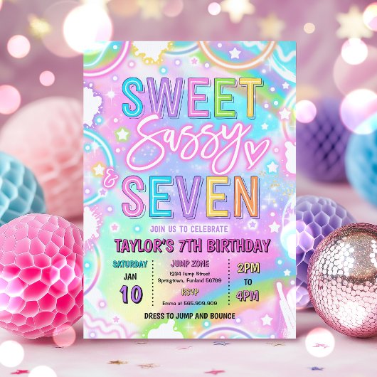 Sweet Sassy And Seven Neon Rainbow 7th Birthday 招待状