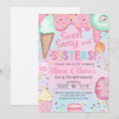 Sweet, Sassy and Sisters ガールズの誕生日招待状 招待状 (正面/裏面)