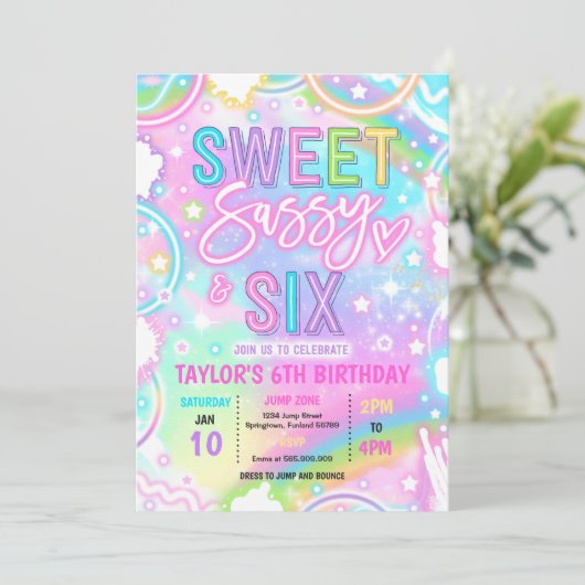 Sweet Sassy And Six Neon Rainbow 6th Birthday 招待状 (スタンド正面)