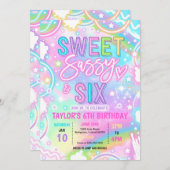 Sweet Sassy And Six Neon Rainbow 6th Birthday 招待状 (正面/裏面)