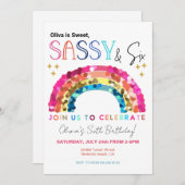 Sweet Sassy and six Rainbow magical 6th birthday 招待状 (正面/裏面)