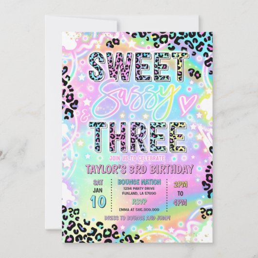 Sweet Sassy And Three Rainbow Leopard 3rd Birthday 招待状 (正面)