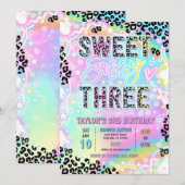 Sweet Sassy And Three Rainbow Leopard 3rd Birthday 招待状 (正面/裏面)