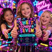 Sweet, Sassy & Seven: ネオンの輝き 7歳の誕生日 招待状