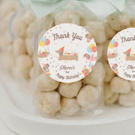 Sweet Sausage Puppy Birthday Party Thank You ラウンドシール