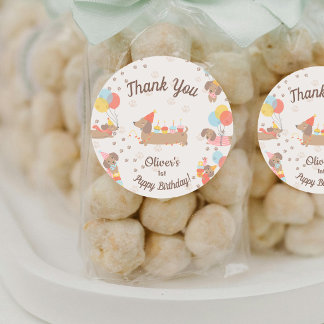 Sweet Sausage Puppy Birthday Party Thank You ラウンドシール
