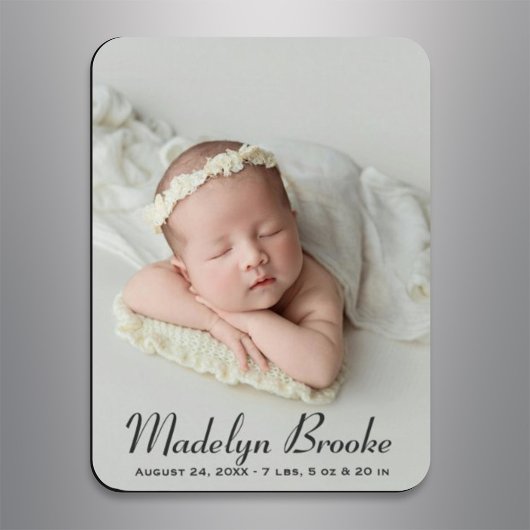 Sweet Script Baby Girl Photo Birth Announcement マグネット