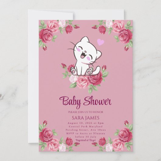 Sweet Serenity Kitten Baby Shower Invitation 招待状 (正面)