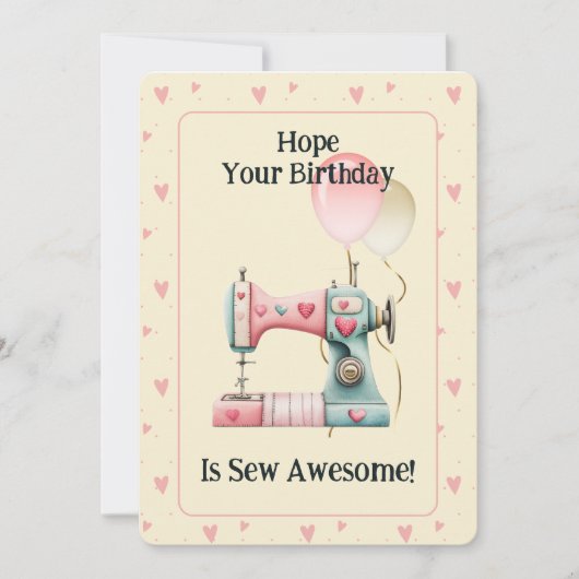 Sweet Sewing Machine Hearts Birthday Card サンキューカード (正面)