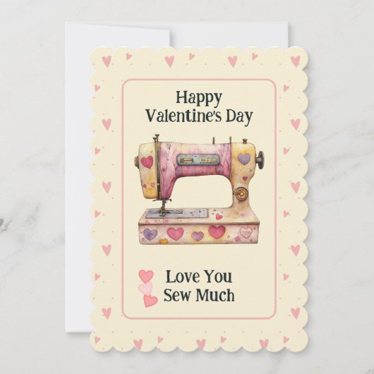 Sweet Sewing Machine Hearts Valentine Day Card サンキューカード (正面)