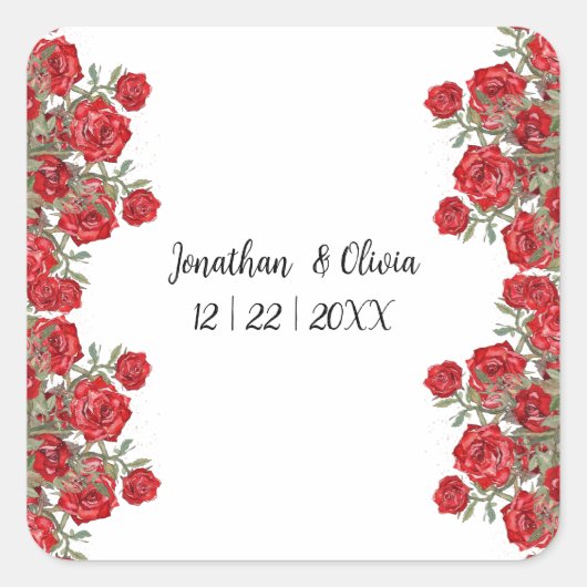 Sweet Shower Spring red roses Wedding スクエアシール (正面)