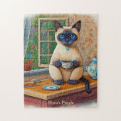 Sweet Siamese Cat and Tea Cup Puzzle ジグソーパズル (縦)