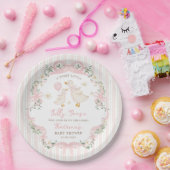 Sweet Silly Goose Pink Bow Floral Baby Shower ペーパープレート (パーティー)