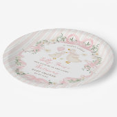 Sweet Silly Goose Pink Bow Floral Baby Shower ペーパープレート (アングル)