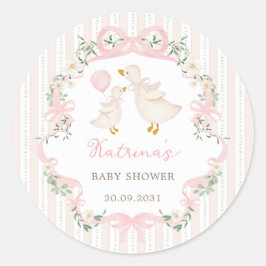 Sweet Silly Goose Pink Bow Floral Baby Shower ラウンドシール