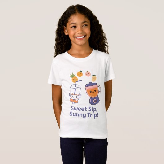 Sweet Sip, Sunny Trip – Kawaii Summer Smoothy  Tシャツ (正面フル)