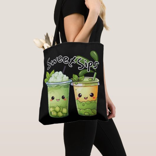 Sweet Sips Kawaii Bubble Tea Duo トートバッグ (クローズアップ)