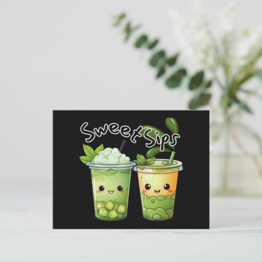 Sweet Sips Kawaii Bubble Tea Duo ポストカード (スタンド正面)
