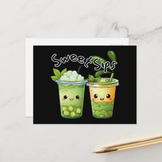 Sweet Sips Kawaii Bubble Tea Duo ポストカード