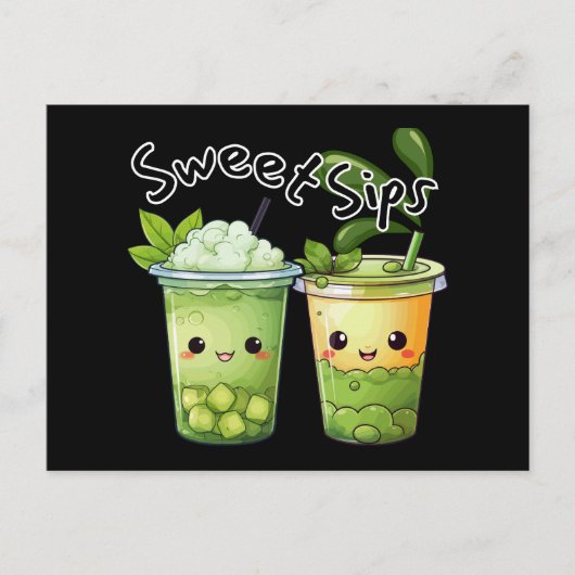 Sweet Sips Kawaii Bubble Tea Duo ポストカード (正面)