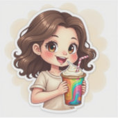 Sweet Sips & Smiles – 虹色スワール女子ステッカー" シール (正面)