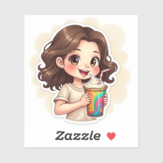 Sweet Sips & Smiles – Rainbow Swirl Girl Sticker"  シール