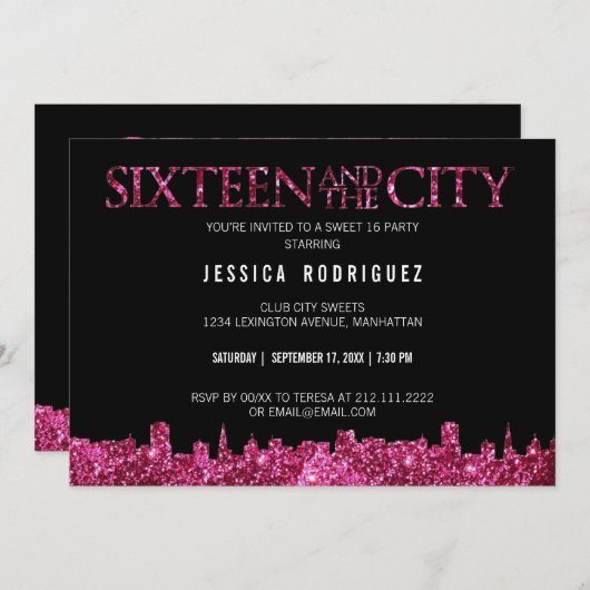 Sweet sixteenおよび都市菓子16の誕生会 招待状 (正面/裏面)