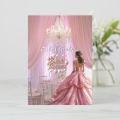Sweet sixteenお祝いピンクガウンシャンデリア 招待状 (スタンド正面)