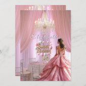 Sweet sixteenお祝いピンクガウンシャンデリア 招待状 (正面/裏面)