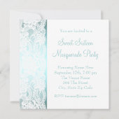 sweet sixteenかわいらしティール（緑がかった色）ブルーマスカレードパーティー 招待状 (裏面)