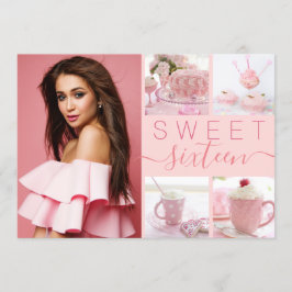 Sweet sixteenかわいらし赤面ピンクインスタグラム写真 招待状