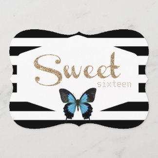 Sweet sixteenと金ゴールド蝶 招待状