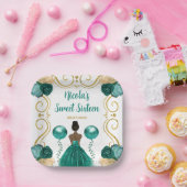 Sweet sixteenのダークスキンプリンセスティール（緑がかった色） ペーパープレート (パーティー)