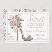 Sweet sixteenのハイヒールの誕生日 招待状 (正面/裏面)