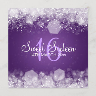 Sweet sixteenのパーティーきらめくな夜紫色 招待状