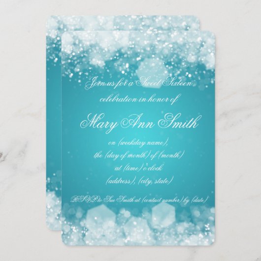 Sweet sixteenのパーティーきらめくな夜2ターコイズ 招待状 (正面/裏面)
