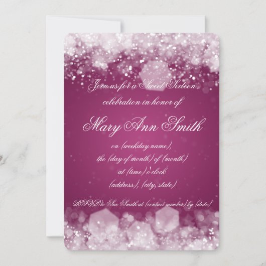 Sweet sixteenのパーティーきらめくな夜2ピンク 招待状 (正面)