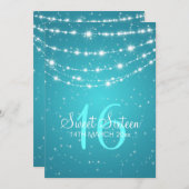 Sweet sixteenのパーティーのきらめくなチェーン青 招待状 (正面/裏面)