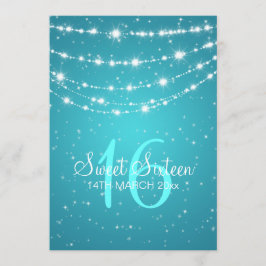 Sweet sixteenのパーティーのきらめくなチェーン青 招待状