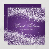 Sweet sixteenのパーティーのきらめくな波の紫色 招待状 (正面/裏面)