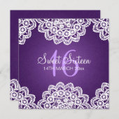 Sweet sixteenのパーティーのヴィンテージのレースの紫色 招待状 (正面/裏面)