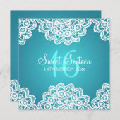 Sweet sixteenのパーティーのヴィンテージのレースの青 招待状 (正面/裏面)