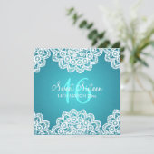 Sweet sixteenのパーティーのヴィンテージのレースの青 招待状 (スタンド正面)