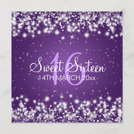 Sweet sixteenのパーティーの冬の輝きの紫色 招待状