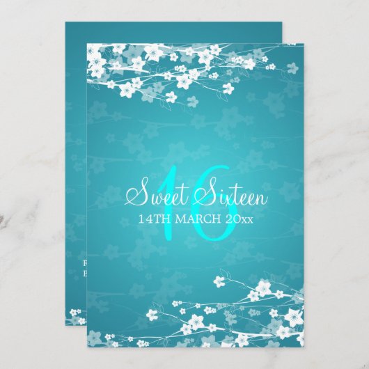 Sweet sixteenのパーティーの桜の青 招待状 (正面/裏面)