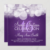 Sweet sixteenのパーティーの白熱及び輝きの紫色 招待状 (正面/裏面)